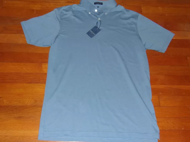 Nwt Peter Millar Crown Crafted Short Sleeve Blue Golf Polo Shirt Mens Large