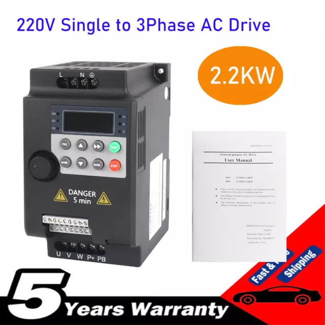 VFD Frequency Speed Controller 2.2KW 220V Single to 3Phase Motor Inverter Drive