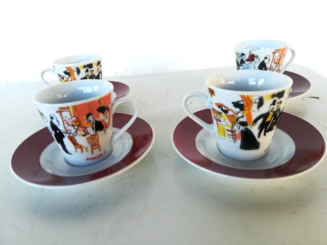 4 Tasses à Café Maxim's Paris Avec Soucoupes - Décor Sem - Porcelaine