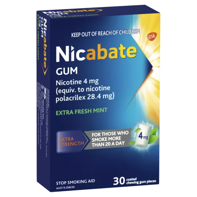 Nicabate Gum Nicotine 4mg 30 pieces - Extra Fresh Mint Extra Strength