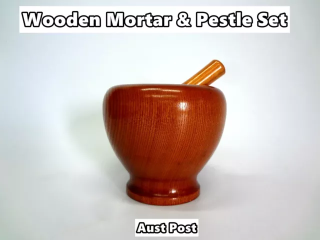 NEW Wooden Mortar and Pestle Set - For Kitchen Grinding, Mixing, Crushing (D34)