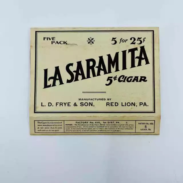 La Saramita Five Pack Cardboard Package Frye & Son Red Lion PA SC1