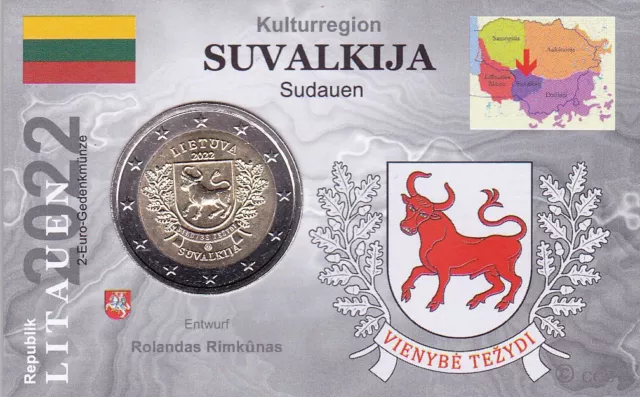 2 Euro Gedenkmünze LITAUEN 2022 * Kulturregion SUVALKIJA + MünzKarte / CoinCard