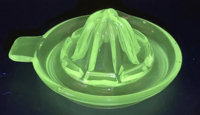 Vintage Depression Glass Citrus Juicer, Reamer, Strong Green UV Glow Vintage Depression Glass Citrus Juicer, Reamer, Strong Green UV Glow