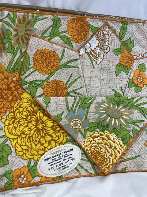 Nuevos 4 manteles florales vintage primavera verano con flores margarita naranja verde amarillo