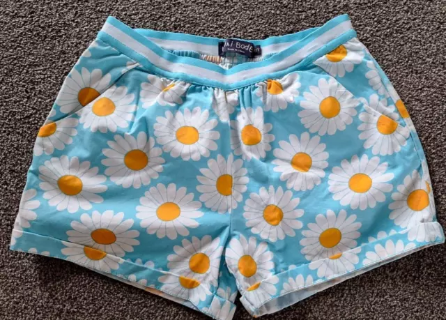 Girl's Mini Boden Shorts Blue With White/Yellow Daisy Print Age 11-12 Years Vgc