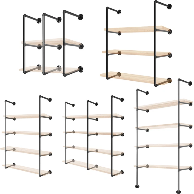 VEVOR Pipe Bookshelves Industrial Wall Mount DIY Pipe Shelf 2/3/4/5-Tier Bracket