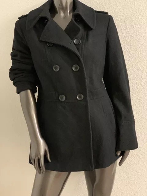 Michael Kors Wool Epaulettes Trench Coat Jacket Size L Large Black