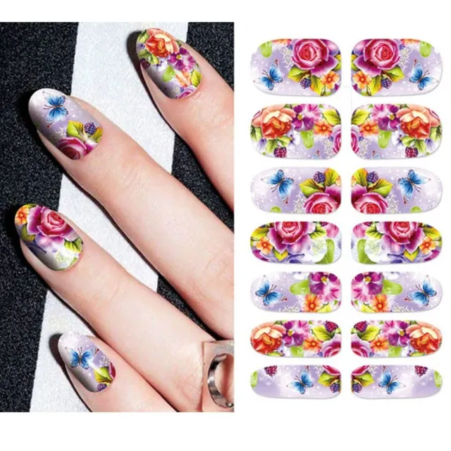 Nagel Aufkleber Nail Art Sticker Tattoo Full Cover Schmetterling Blume Rose N133