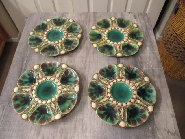 Very Rare Minton Majolica Oyster Plate Set of 4 Antique 1800's Dishes Turquoise Very Rare Minton Majolica Oyster Plate Set of 4 Antique 1800's Dishes Turquoise