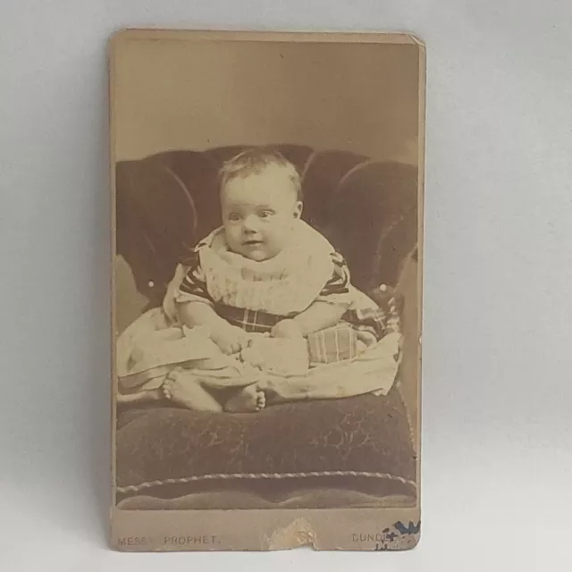 Victorian Photo CDV Baby Toddler Tartan Dress Bare Feet Mess RS Phrophet Dundee