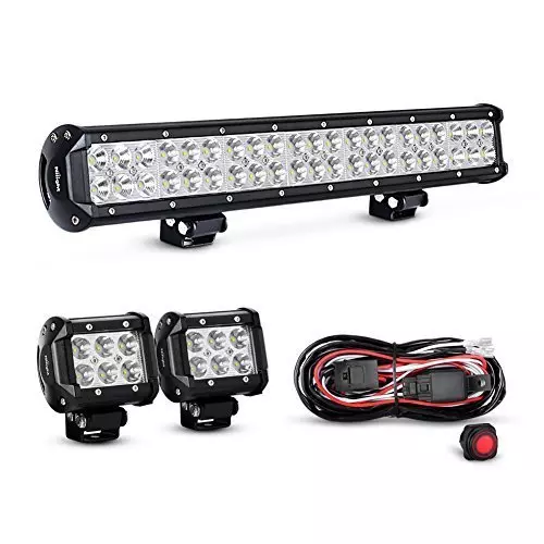 Nilight 20Inch 126W Flood Combo Road Light Bar 2PCS 18w 4Inch Spot LED Pods with