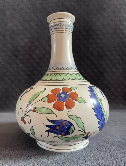 Antique Vintage Cantagalli Italian Iznik Style Majolica Pottery Bottle Vase 2