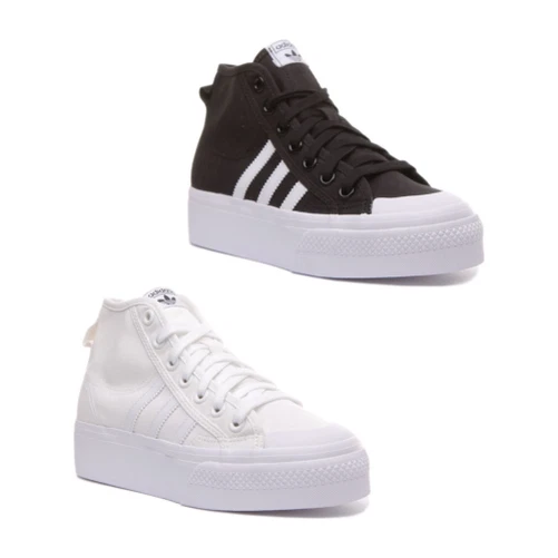ADIDAS Agréable Plateforme Noir Blanc à Lacets Rétro Baskets Taille UK 3 - 8