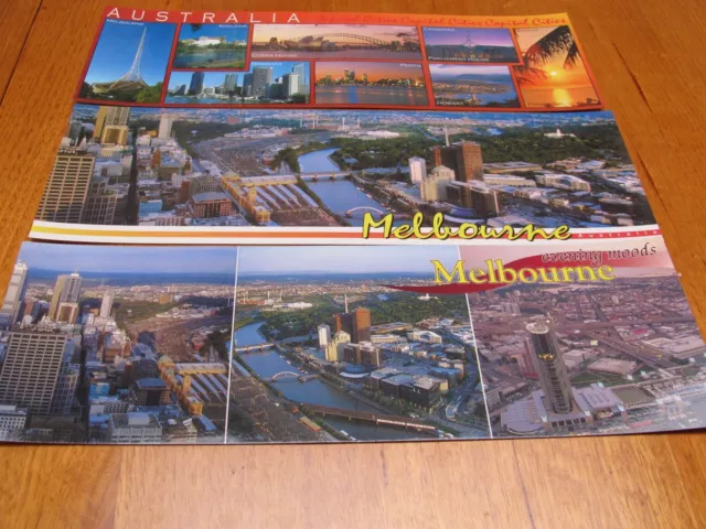 Three large Melbourne Australia SUPER VIEWS Postcards - mint unused