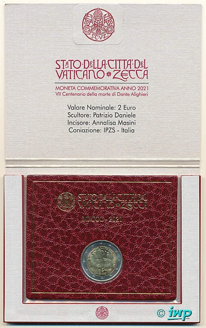 VATIKAN 2 EURO € Gedenkmünze 2021 - 700. Todestag von Dante Alighieri