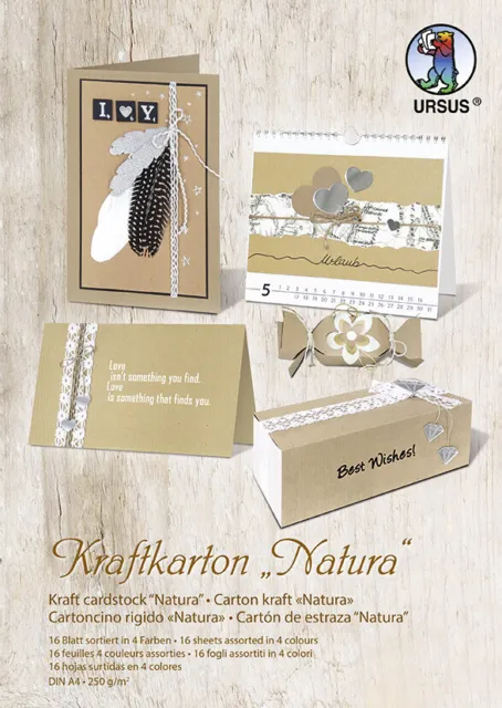 URSUS Basispapiere Kraftkarton-Block Natura, 250 g/m², Format DIN A4, 16 Blatt s