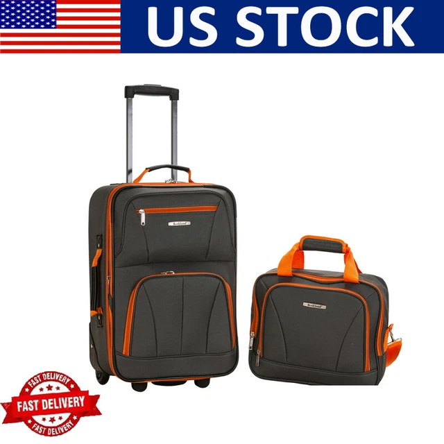 2 Pack Rolling Softside Upright Luggage Set Carry On Suitcase Expandable Travel