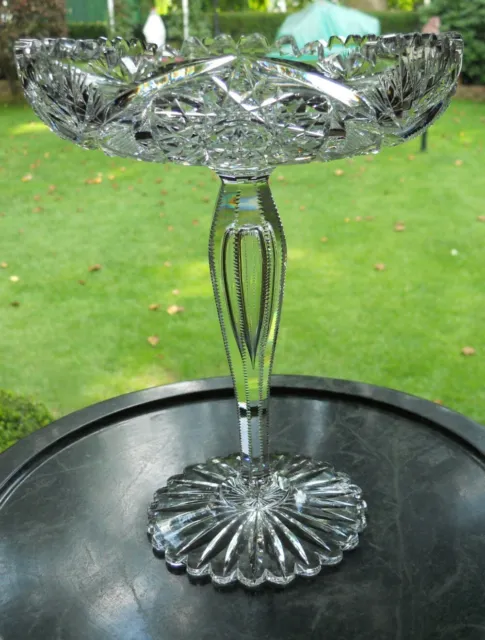 ABP American Brilliant Cut Glass Teardrop Compote Scalloped Foot