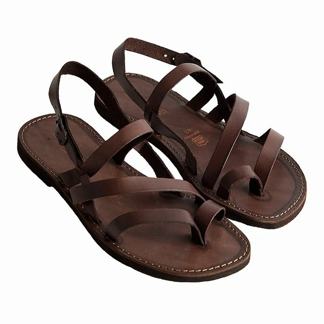 Sandales Salentini Artisanat Homme Ligne 100% Salento en Cuir Et Cuir Brun