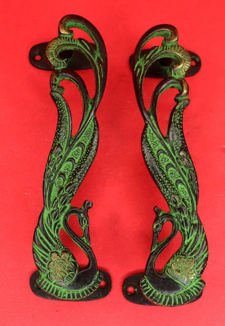 Peacock Carved Antique Victorian Style Handcrafted Brass Door Pull Handle Knob