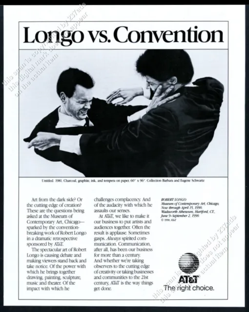 1990 Robert Longo struggling men art AT&T vintage print ad
