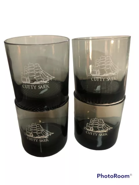 Collectible Whiskey Glass BAR Set of ( 4 ) Cutty Sark British Ship Smoke Gray