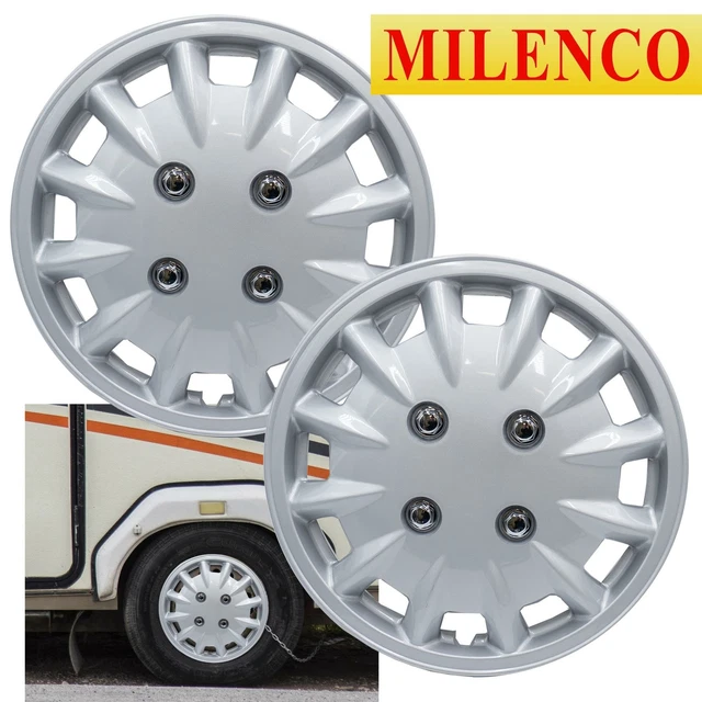 Milenco Silver Wheel Trims Hub Caps 13" Bailey Type Caravan Pair Motorhome