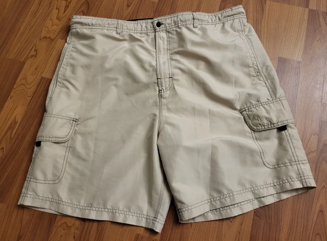 Mens Nat Nast Swim Trunks Cargo Shorts Mesh Lined Drawstring Beige Khaki XL 42"