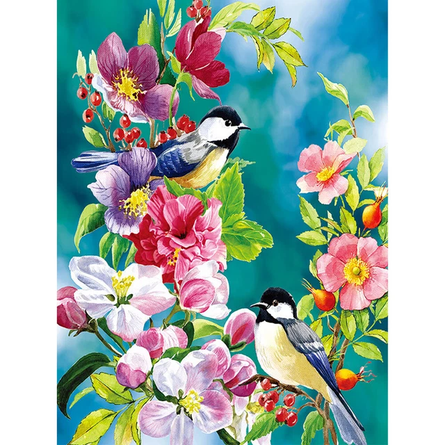 Kit de pintura por números hágalo usted mismo aves flores lona óleo pared arte imagen adornos