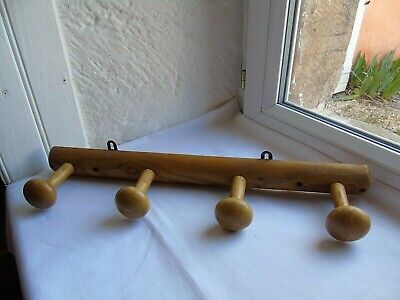 French 4  knobs wood hooks wall hanging coat hat  vintage