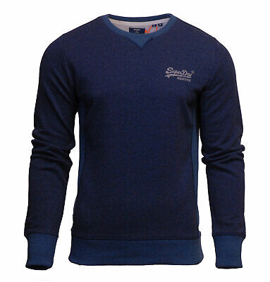 Superdry Mens Orange Label Crew Neck Interest Sweatshirt Long Sleeve Navy Blue