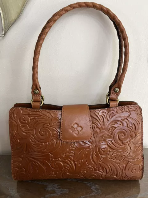 Patricia Nash Rienzo Tooled Leather Satchel Florence Brown Card & Dustbag Patricia Nash Rienzo Tooled Leather Satchel Florence Brown Card & Dustbag