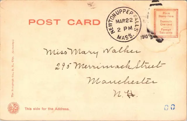 Postcard Newtonville Massachusetts Newton High School Posted 1910 2