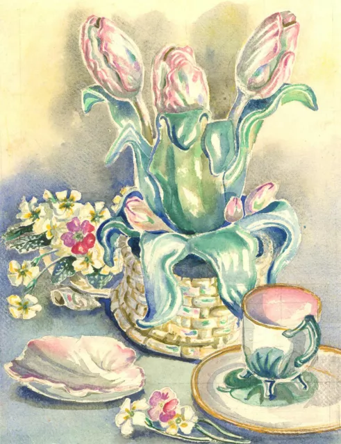 Mid 20th Century Watercolour - Tea Time