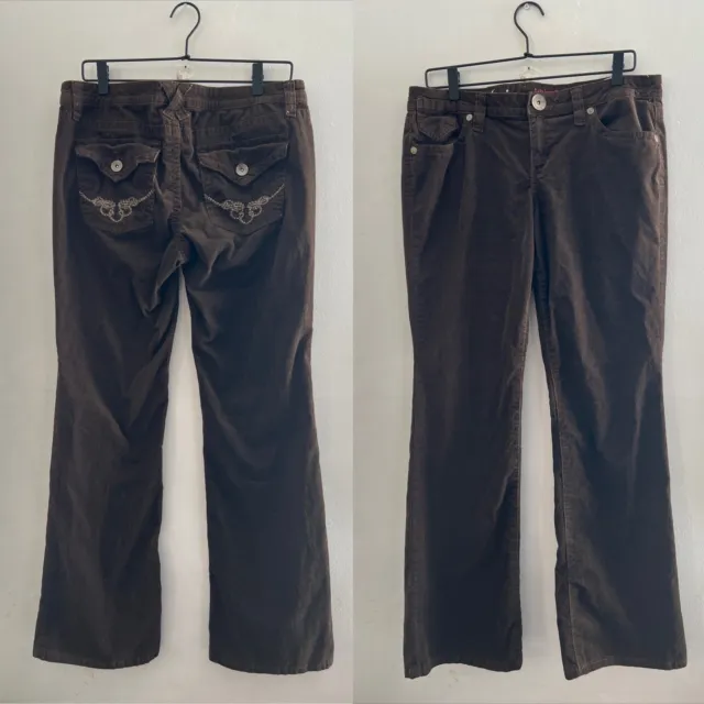 Vtg Y2K lei Low Rise Ashley Trouble Brown Corduroy Flair Pants 13 Size 32 X 31