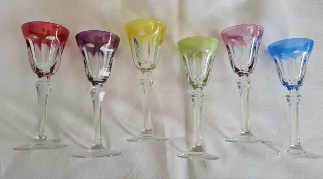 6 Anciens Petits Verres  à Liqueur De Couleurs Cristallerie Fains Glass Saké