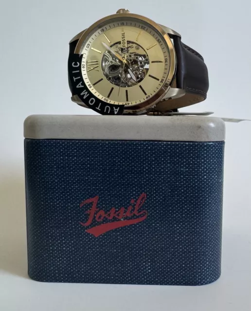 Fossil Men Automatic 48Mm Flynn Brown Leather Watch