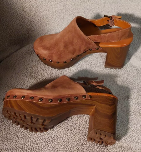 Jessica Simpson Tiarah Tobacco Suede Block Heel Clogs Shoes Womens Sz 9