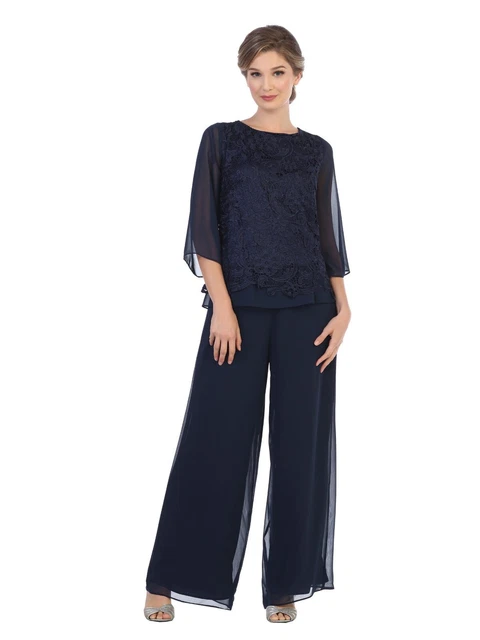 formal plus size navy blue dress Plus Size Midi Dress 3/4 Sleeve Crew Neck main image 0