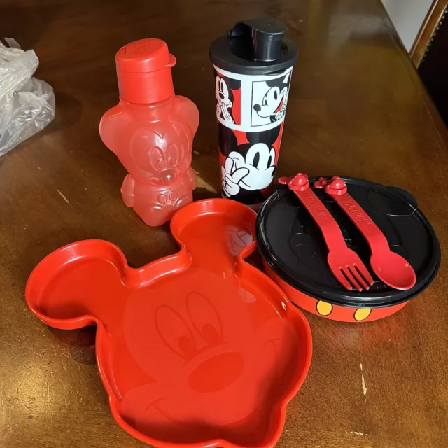 Tupperware Disney Mickey Feeding Set Kids Dishes Plate Tumbler Dinnerware