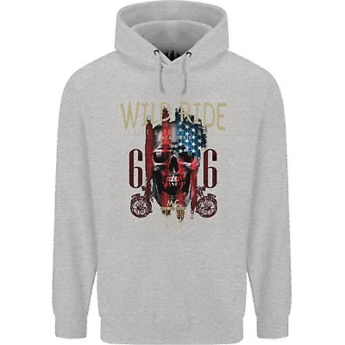Biker USA Flag Skull Motorbike Motorcycle Mens 80% Cotton Hoodie
