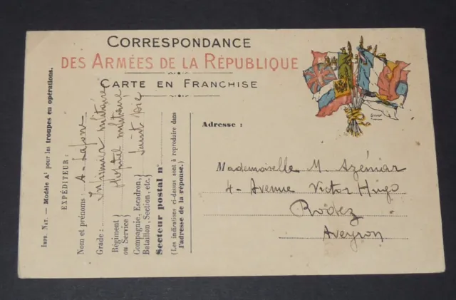 Cpa Carte Postale Correspondance Des Armees De La Republique Guerre 14-18 1915