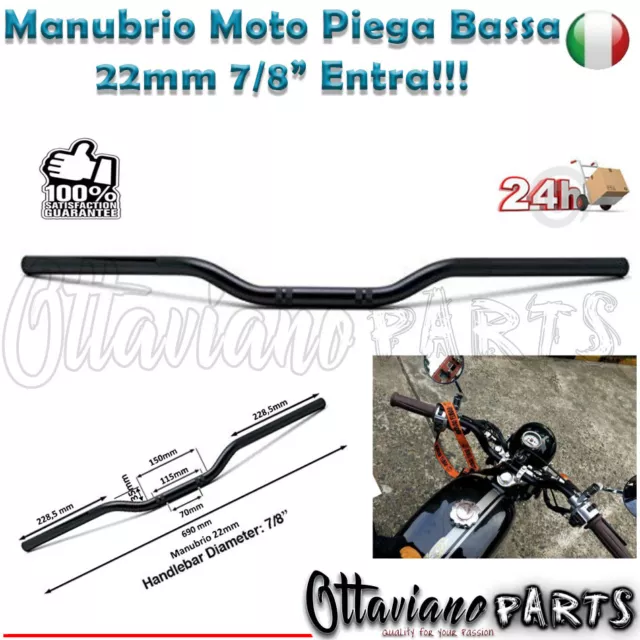 Manubrio Moto 22 Universale 22mm 7/8" Custom Cafe Racer Piega 14cm Nero  MPB3