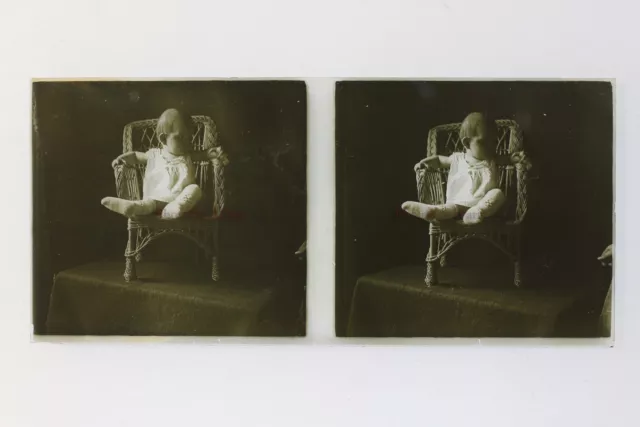 Famille Bébé France Photo Stereo Amateur P50L6n12 Plaque de verre Vintage c1910