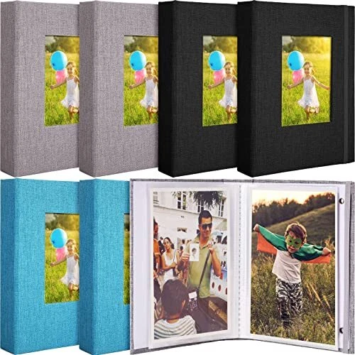 Álbum de fotos pequeño de 6 piezas 4 x 6 pulgadas libro de fotos 26 páginas transparentes contención 52 azul