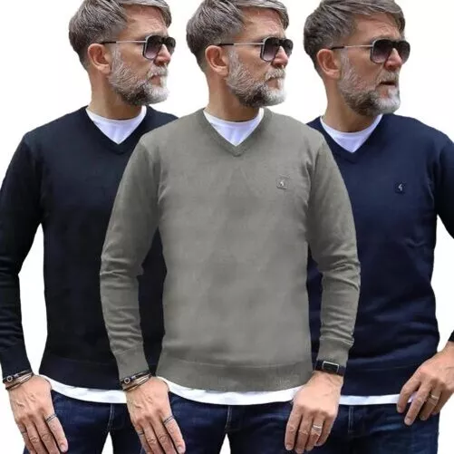 Gabicci Hombre Jersey de Punto Manga Larga Cuello En V Cálido Invierno Suéter