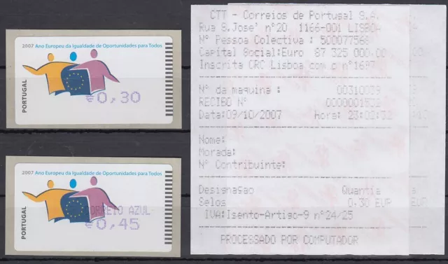 Portugal 2007 ATM Chancengleichheit Amiel Mi.-Nr. 60.2f Satz 2 Werte ** + 2 AQ