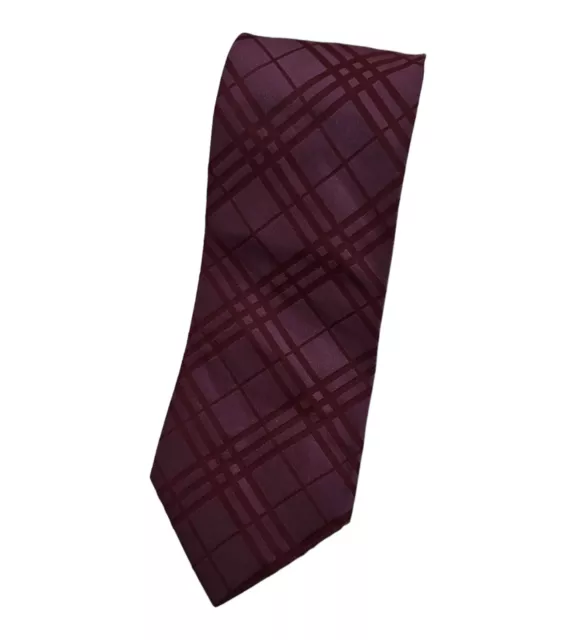 BURBERRY Men's 100% Silk Necktie LUXURY Tie Burgundy Tartan W:3.7" EUC