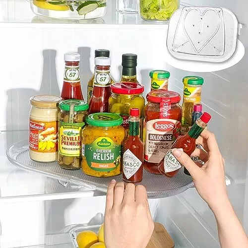 Lazy Susan Turntable Organizer for Fridge, 15.67'' Clear Rectangular Fridge Orga